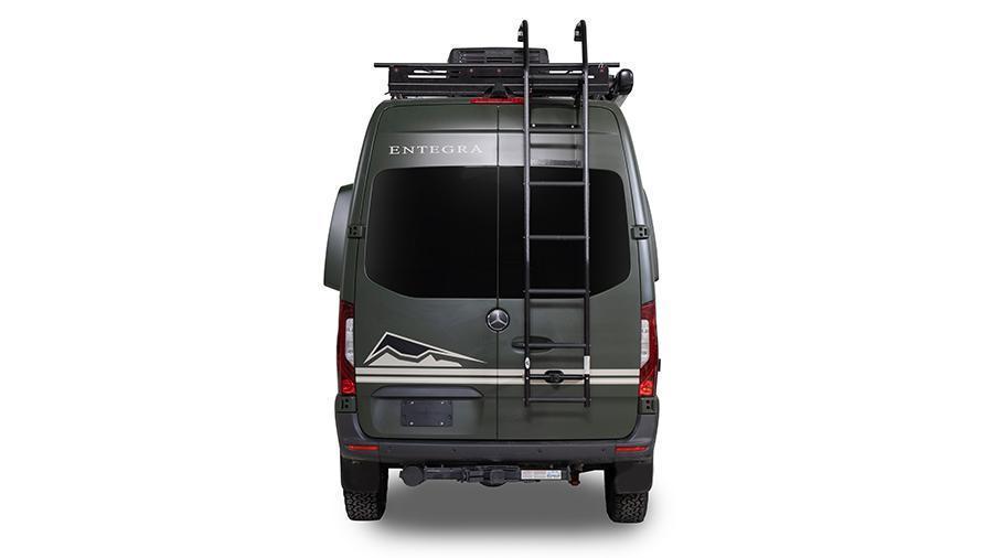 Launch 19Y Rear Exterior | The rear exterior of the Launch 19Y showcases the double roof rack and moveable roof ladder. 
