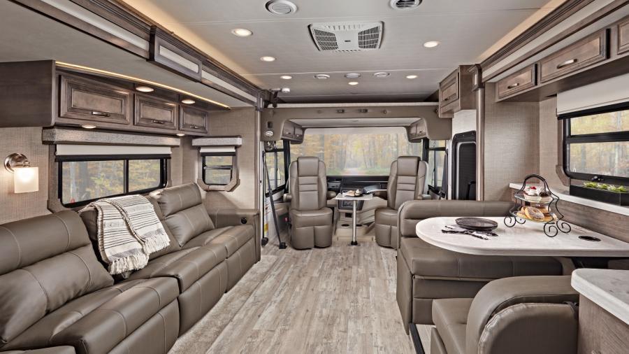 After a long day on the road, swivel around to enjoy a conversation with six-way power driver and passenger seats. The power front privacy shade with manual side shades creates a quiet and private space at the end of the day. (36H Shown)