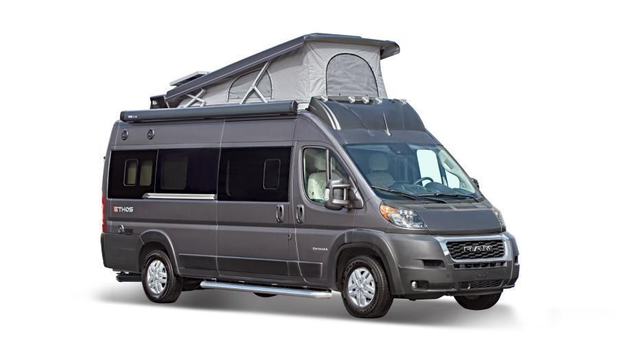 Built on the Ram ProMaster 3500 window van, the Ethos 20D features a 3.6L V6 24V VVT engine, 9-speed automatic transmission, aluminum wheels, daytime running headlamps and power-folding, heated sideview mirrors. The pop-top sleeping area expands atop the Ethos 20D. 