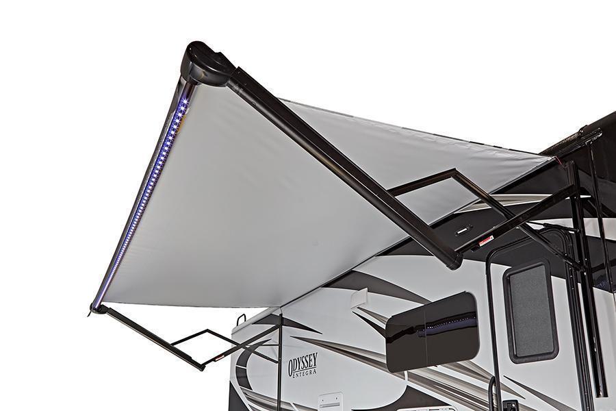 The Odyssey features an electric patio awning with LED lights so the night can last a little longer.