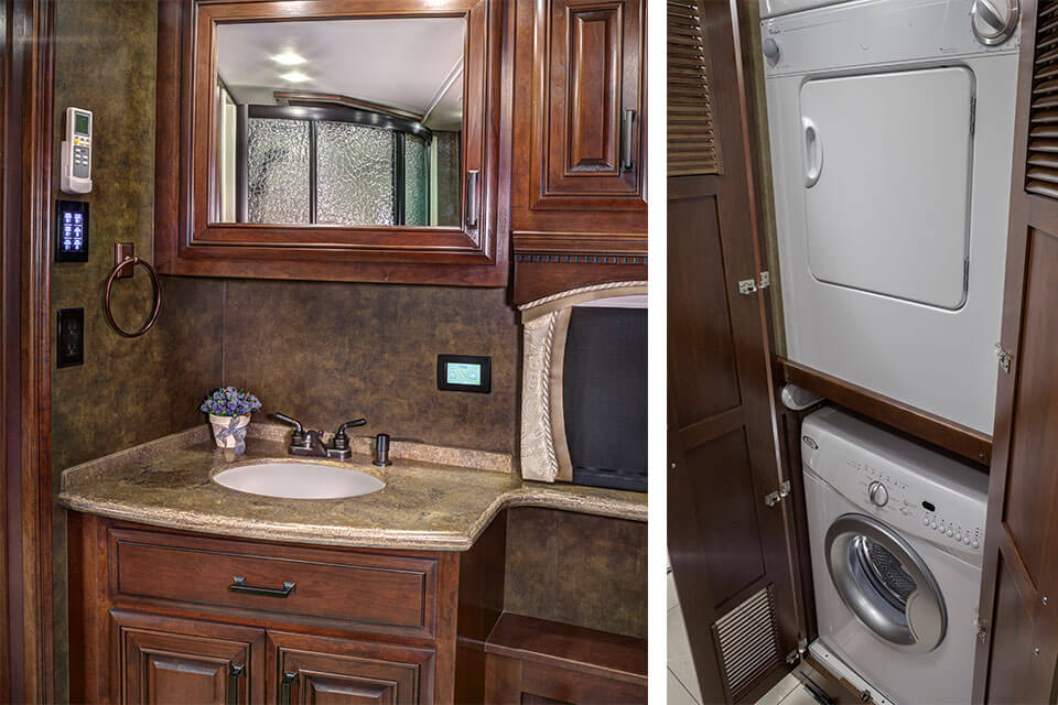 Aspire 42RBQ Bathroom with Latte Décor and Washer/Dryer Combo